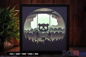 Panda on Tree Swing LED Light Box Shadow Box Square 8x8, 12x12