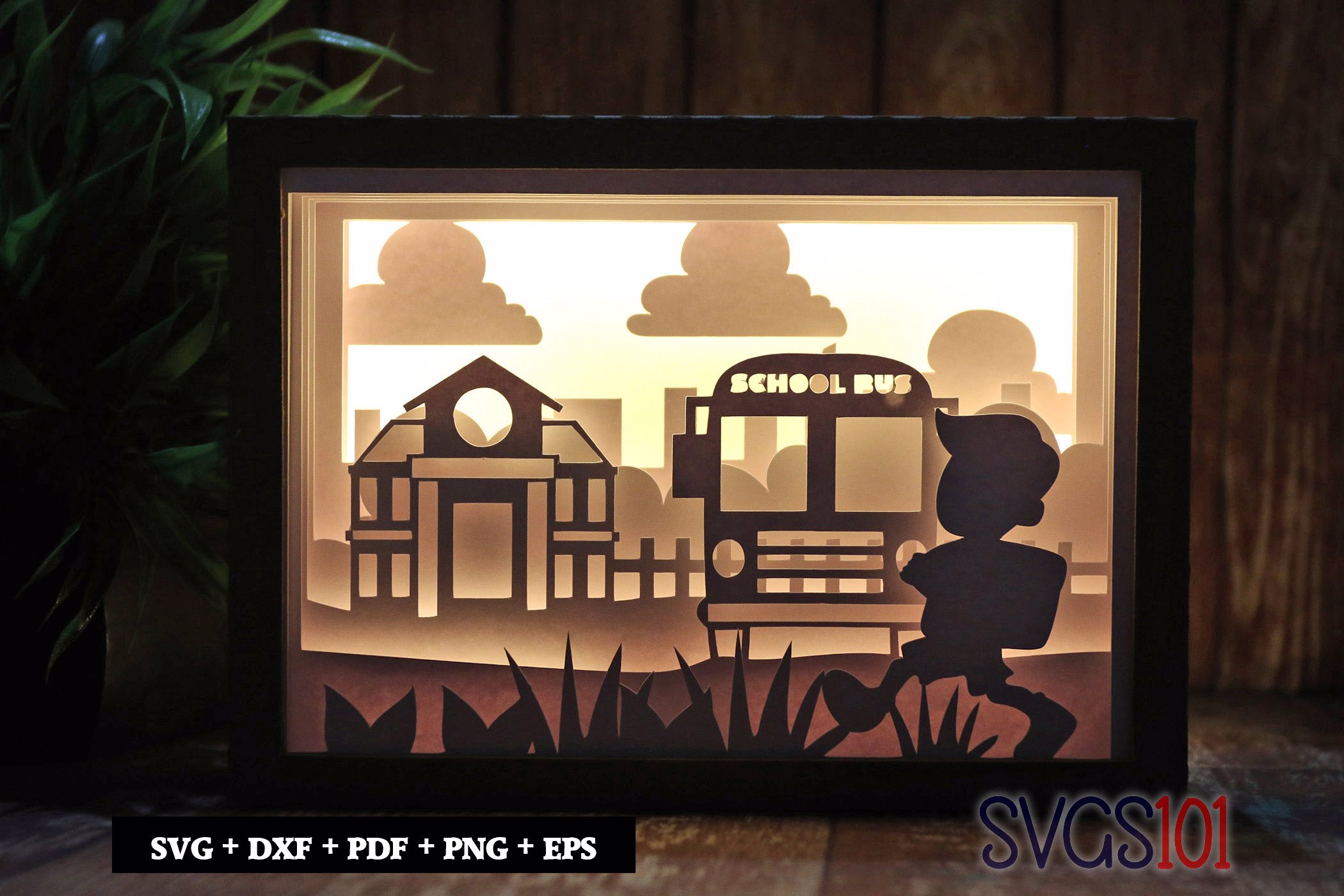 School Bus DIY Shadow Box Light Box 5x7