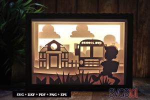 School Bus DIY Shadow Box Light Box 5x7
