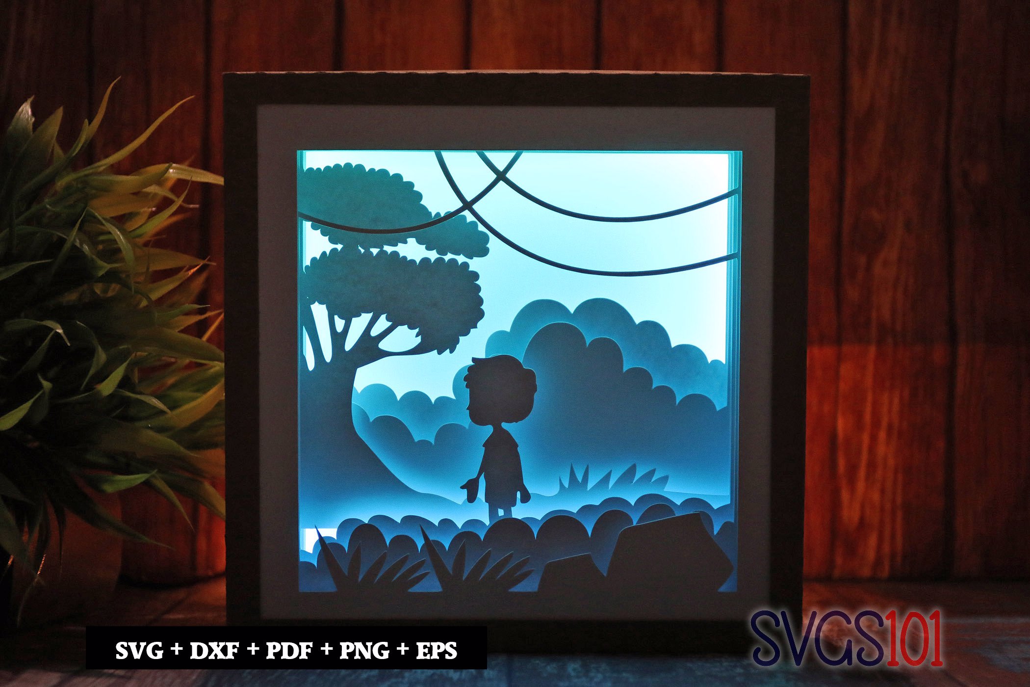 Alone Boy in Jungle Square Shadow Box SVG 8x8 10x10 12x12