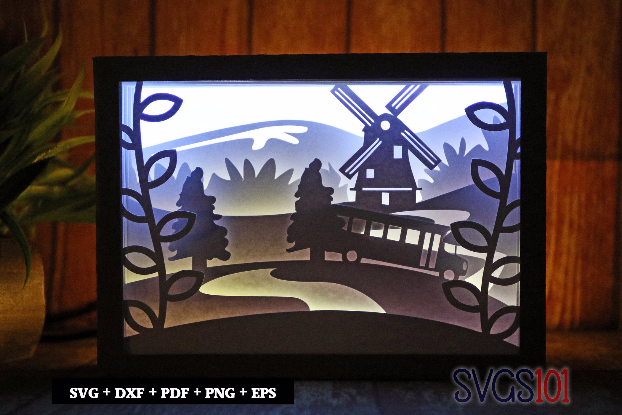 Farm Windmill Scene Paper 3D Shadow Box SVG 5x7