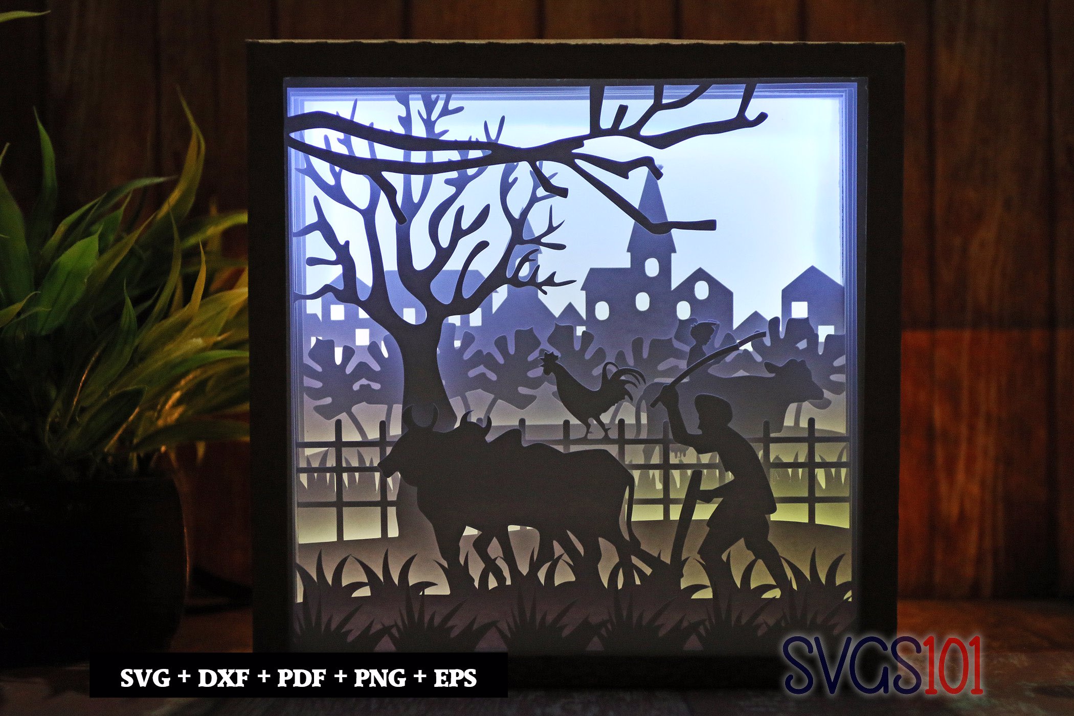 Farming Village Life Square Shadow Box SVG 8x8 10x10 12x12