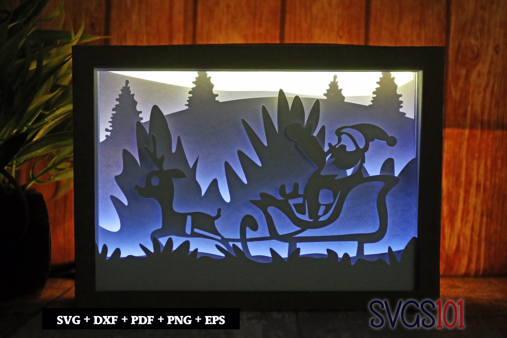 Santa and Sleigh Light Box SVG 5x7 Landscape