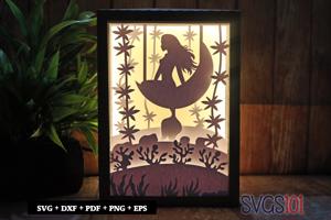 Beautiful Mermaid on Moon Light Box SVG 5x7 Landscape