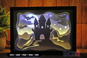 Castle with Bats DIY Shadow Box Light Box 5x7