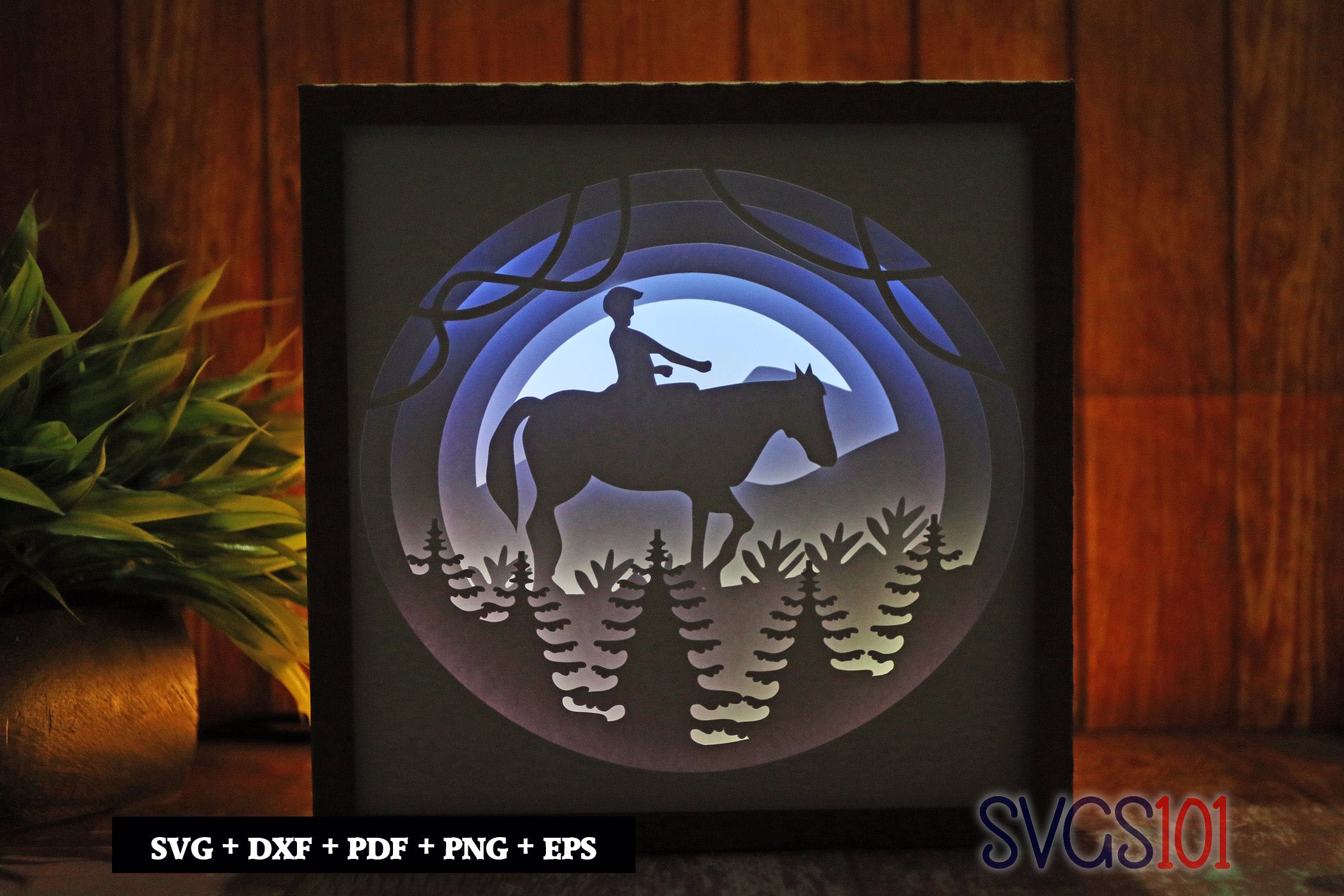 Man Riding Horse Shadow Box Light Box 8x8, 12x12