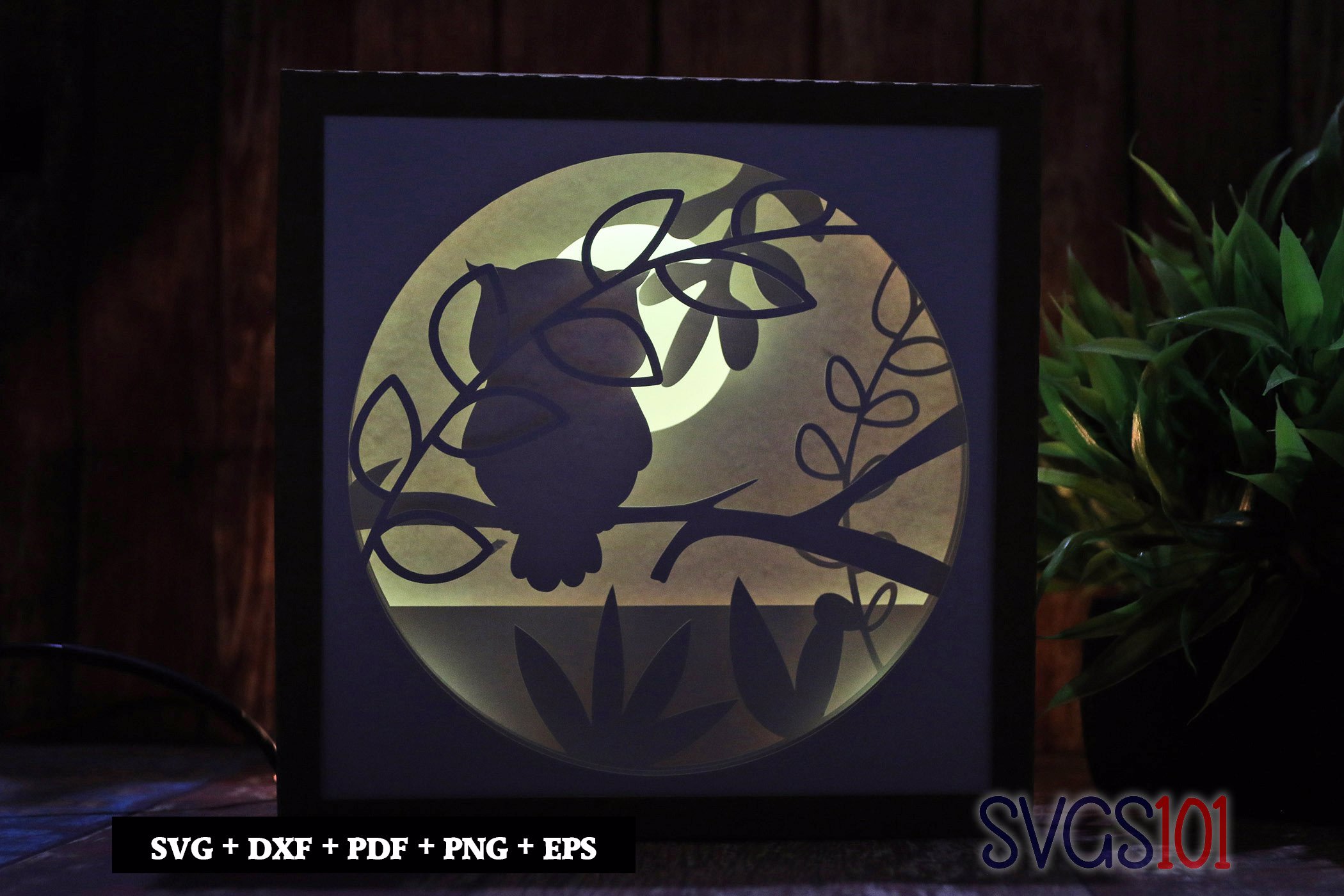 Owl on Tree Shadow Box Light Box 8x8, 12x12