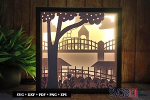 Train over Bridge Square Shadow Box SVG 8x8 10x10 12x12