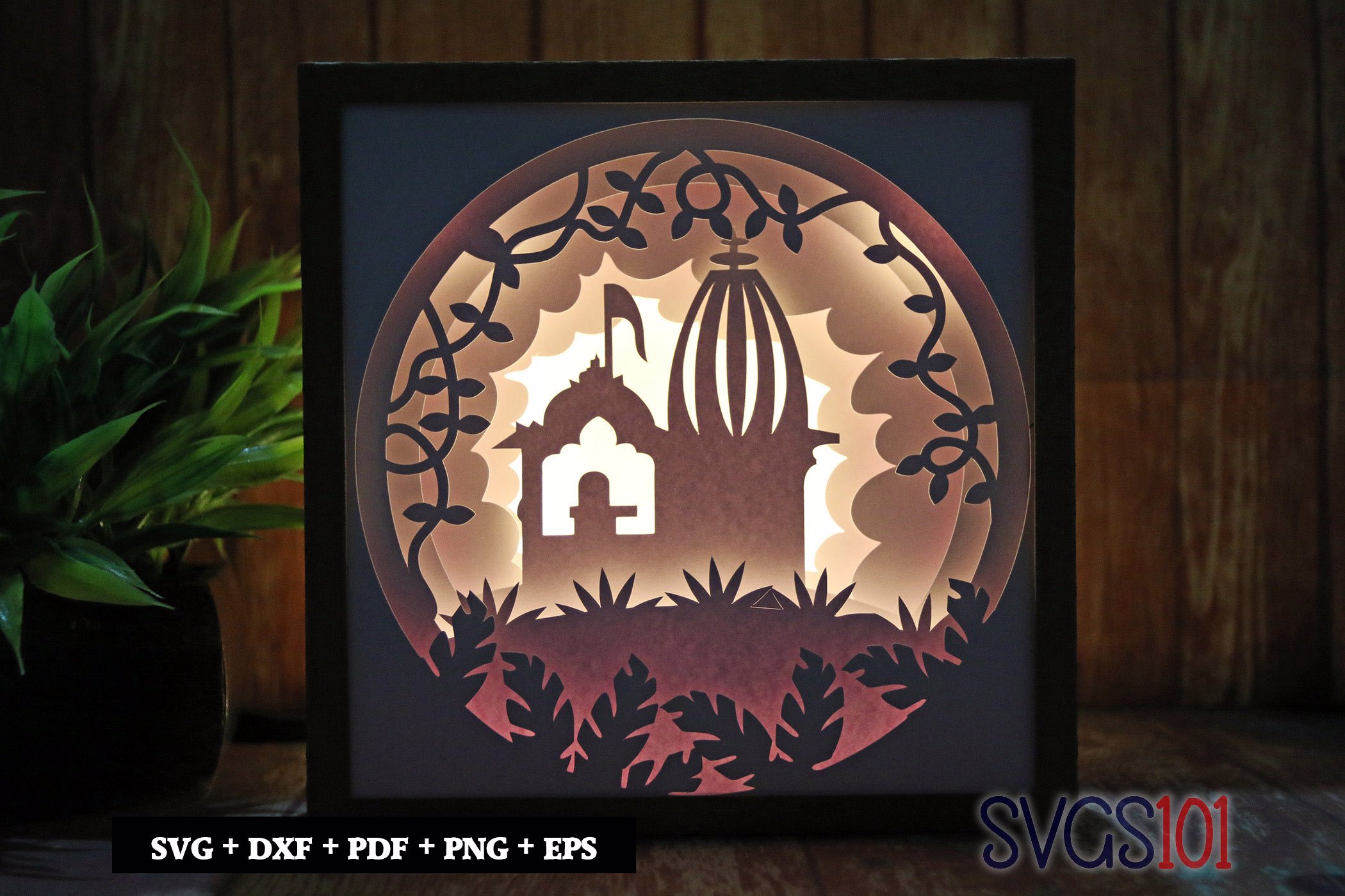 Old Lord Shiva Temple LED Light Box Shadow Box Square 8x8, 12x12