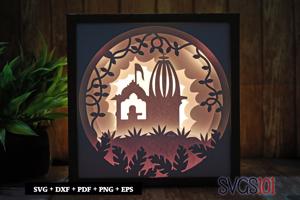 Old Lord Shiva Temple LED Light Box Shadow Box Square 8x8, 12x12
