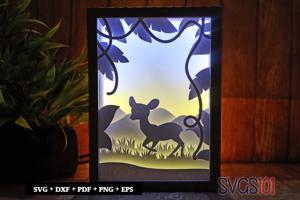 Baby Deer in Forest Paper 3D Shadow Box SVG 5x7