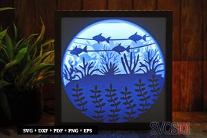 Fish in Aquarium Paper 3D Shadow Box SVG 8x8 12x12