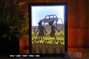 Little Girls Skipping Shadow Box SVG 5x7