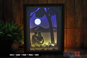 Love Couple Starring at Moon DIY Shadow Box Light Box 8x10