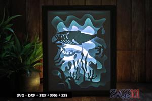 Whale in Sea Shadow Box 8x10 Rectangle