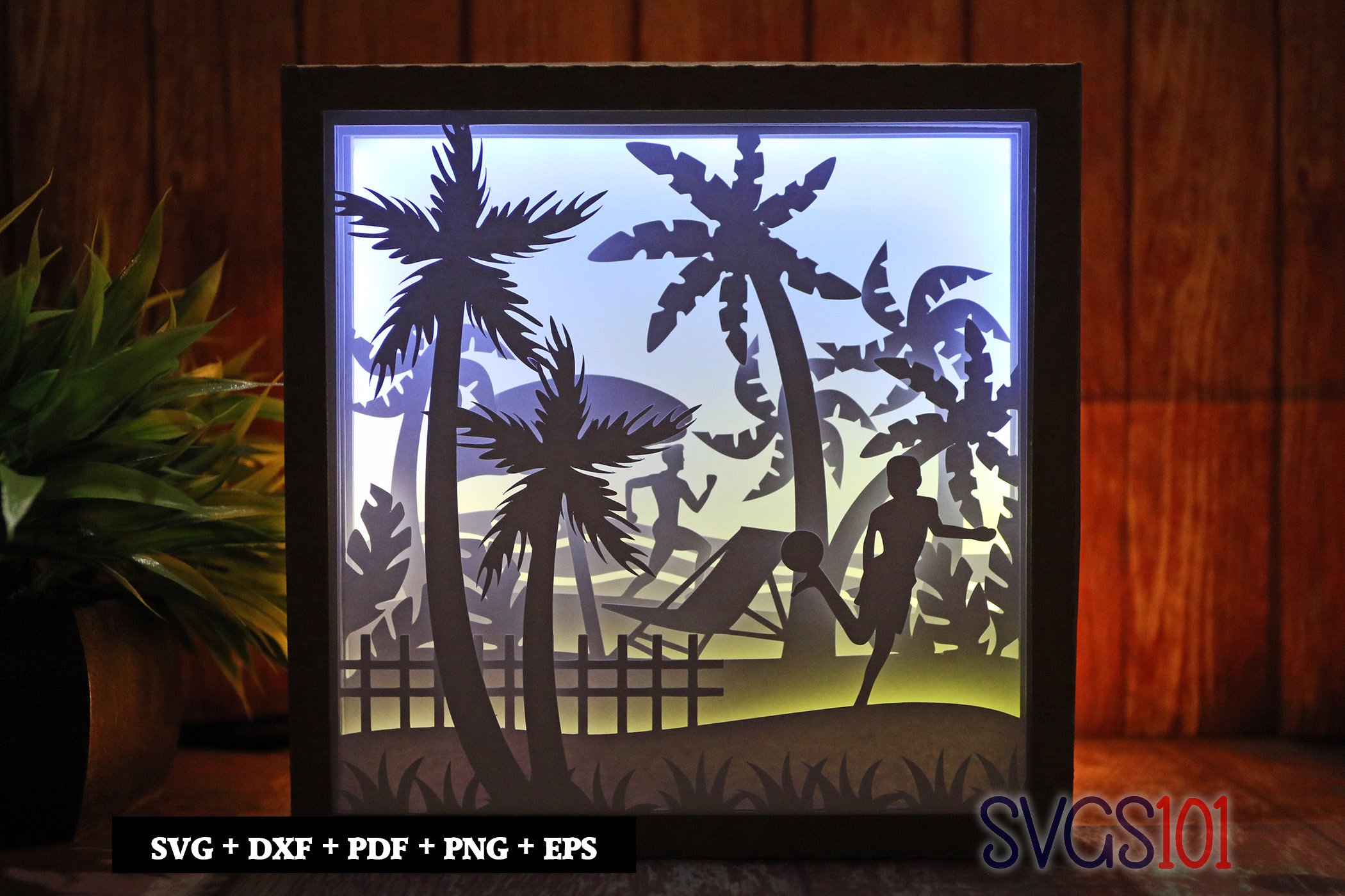 Beach Scene LED Light Box Shadow Box Square 8x8, 12x12