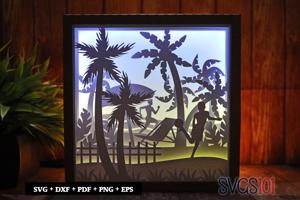 Beach Scene LED Light Box Shadow Box Square 8x8, 12x12