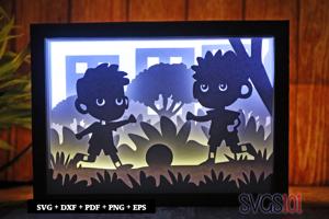 Kids Playing Ball Light Box SVG 5x7 Landscape