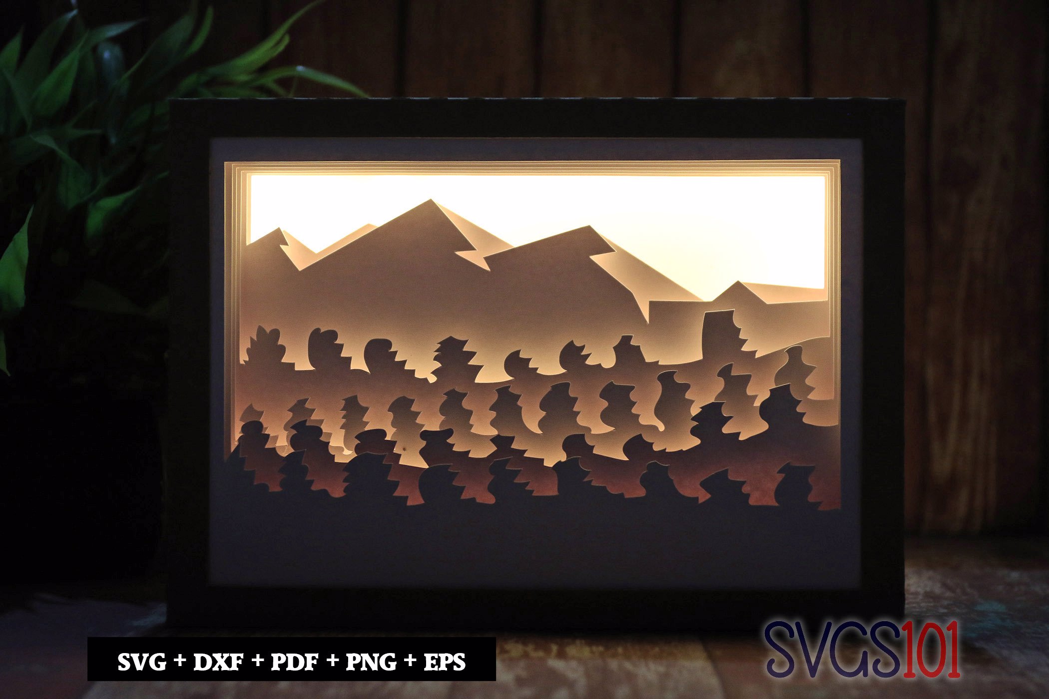 Sunset with Mountains Shadow Box SVG 5x7