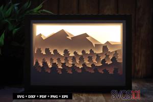 Sunset with Mountains Shadow Box SVG 5x7