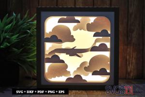 Aeroplane in Clouds Shadow Box Light Box 8x8, 12x12