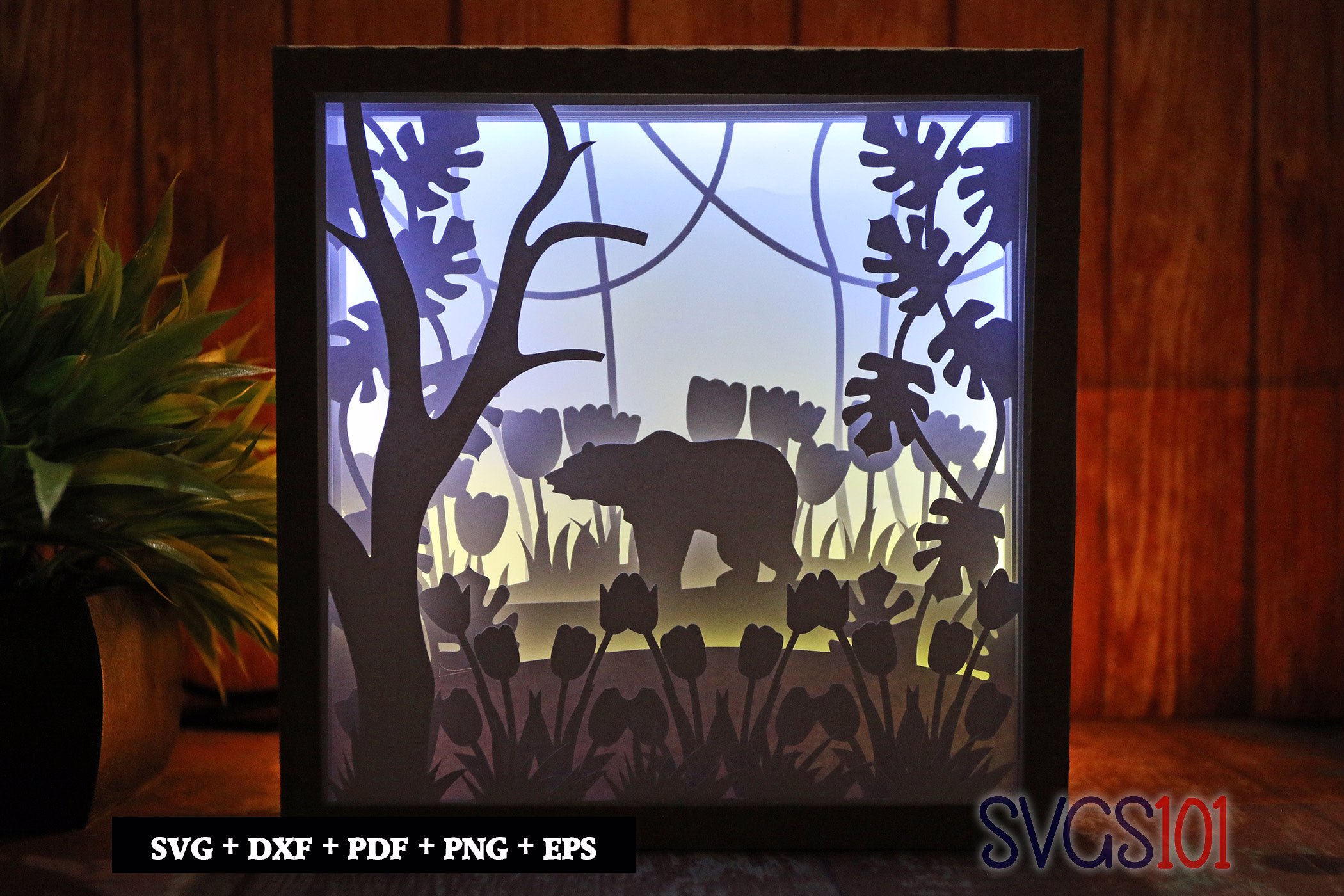 Bear in Jungle Shadow Box Light Box 8x8, 12x12