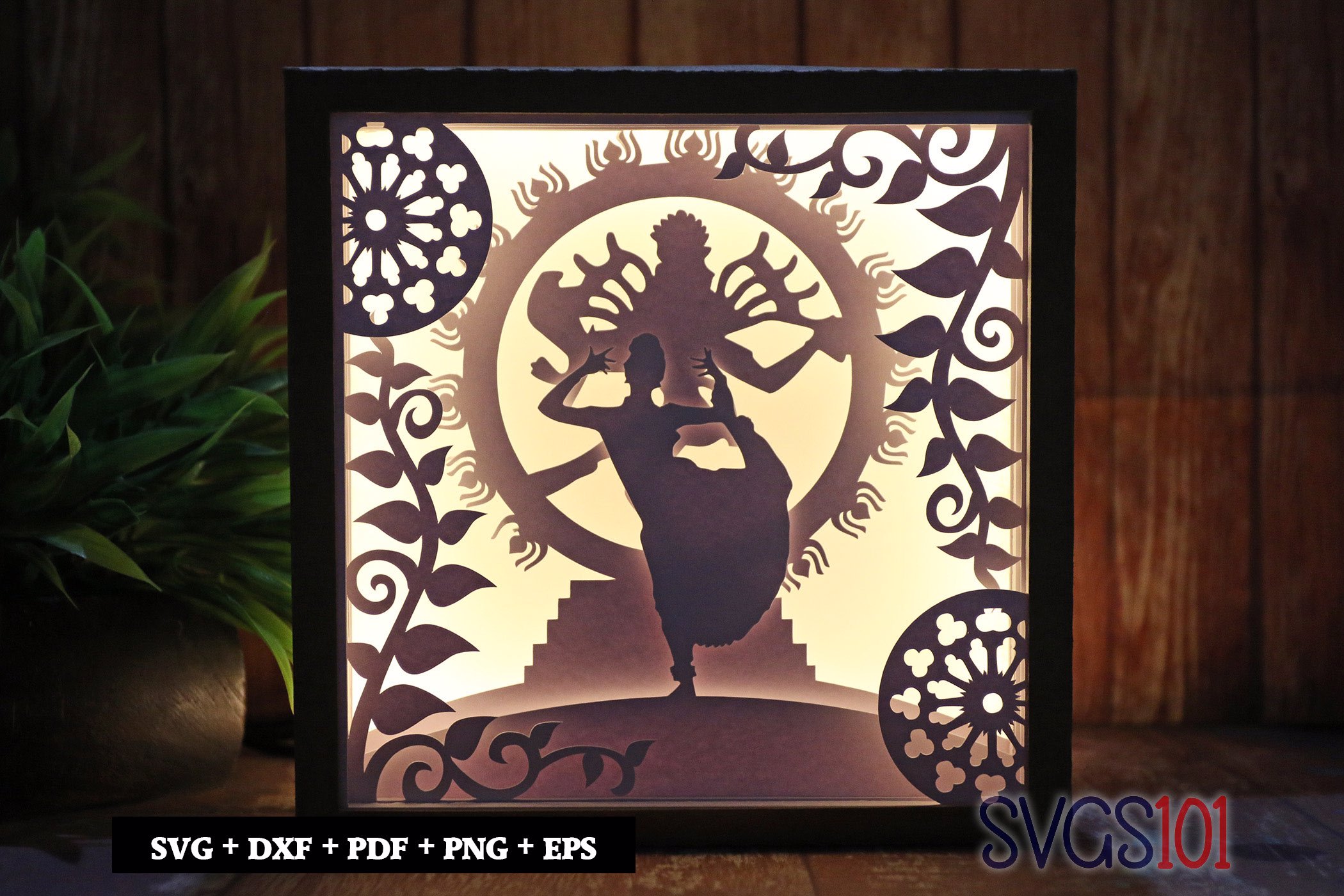 Bharatnatyam Girl Shadow Box Light Box 8x8, 12x12