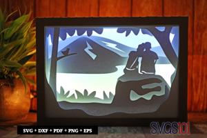 Couple Sitting on Mountain Rock DIY Shadow Box Light Box 5x7