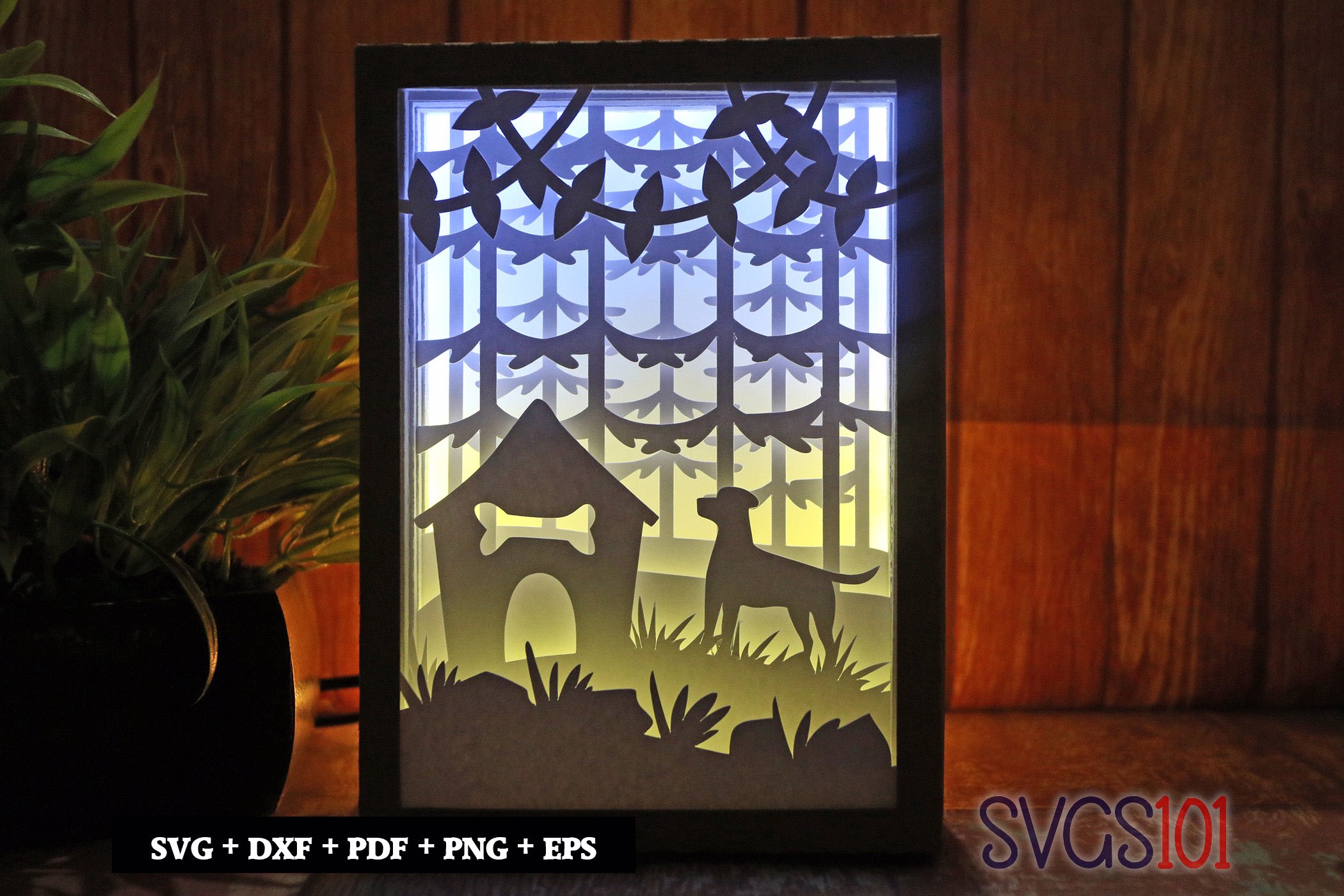 Happy Dog with Kennel Shadow Box SVG 5x7