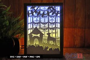 Happy Dog with Kennel Shadow Box SVG 5x7