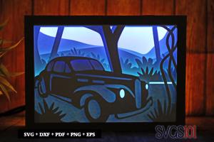 Luxury Vintange Car Light Box SVG 5x7 Landscape