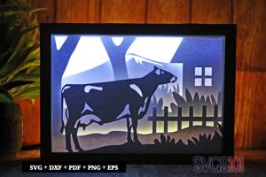 Milk Cow in Farm DIY Shadow Box Light Box 5x7