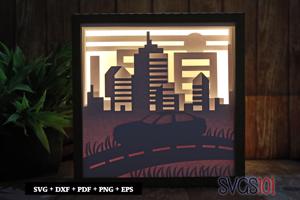 City Life with Car Square Shadow Box SVG 8x8 10x10 12x12