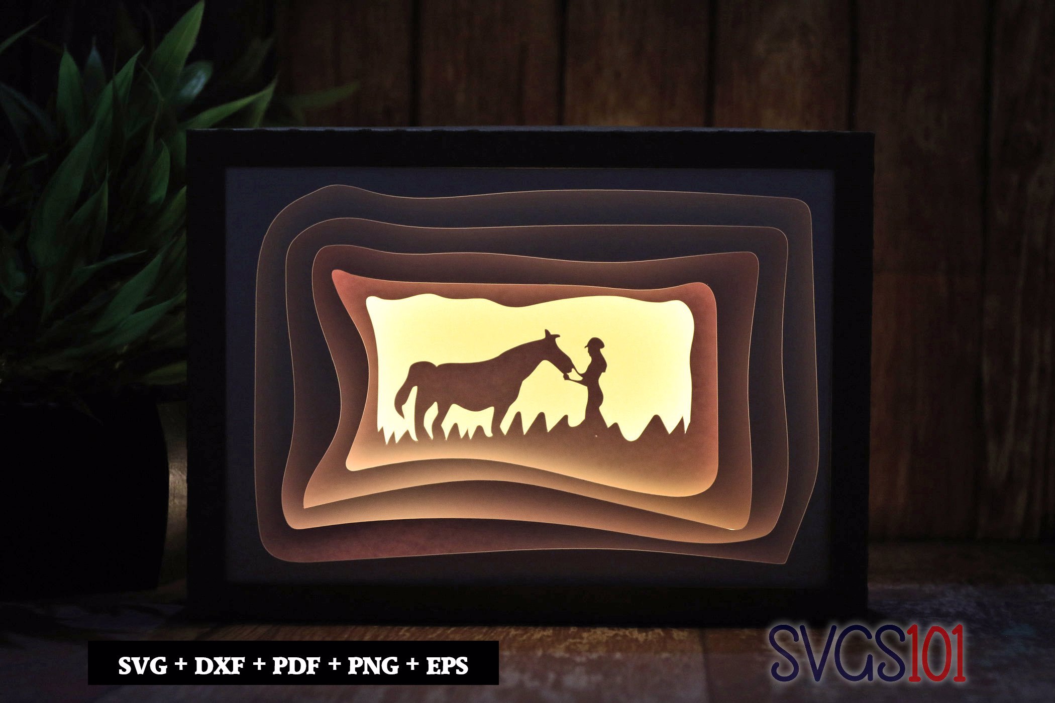 Jockey and Horse Shadow Box 5x7 Rectangle
