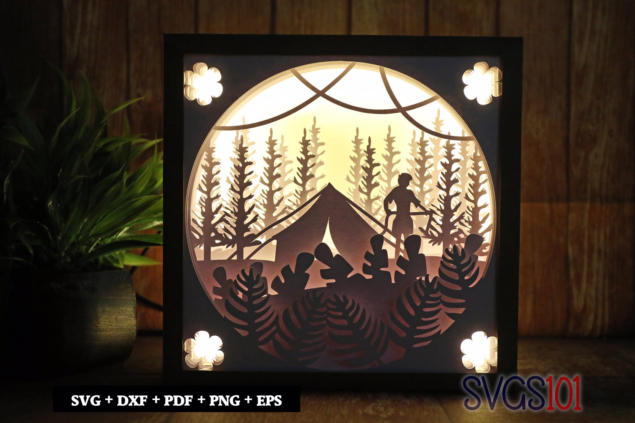 Pitching Camping Tent LED Light Box Shadow Box Square 8x8, 12x12