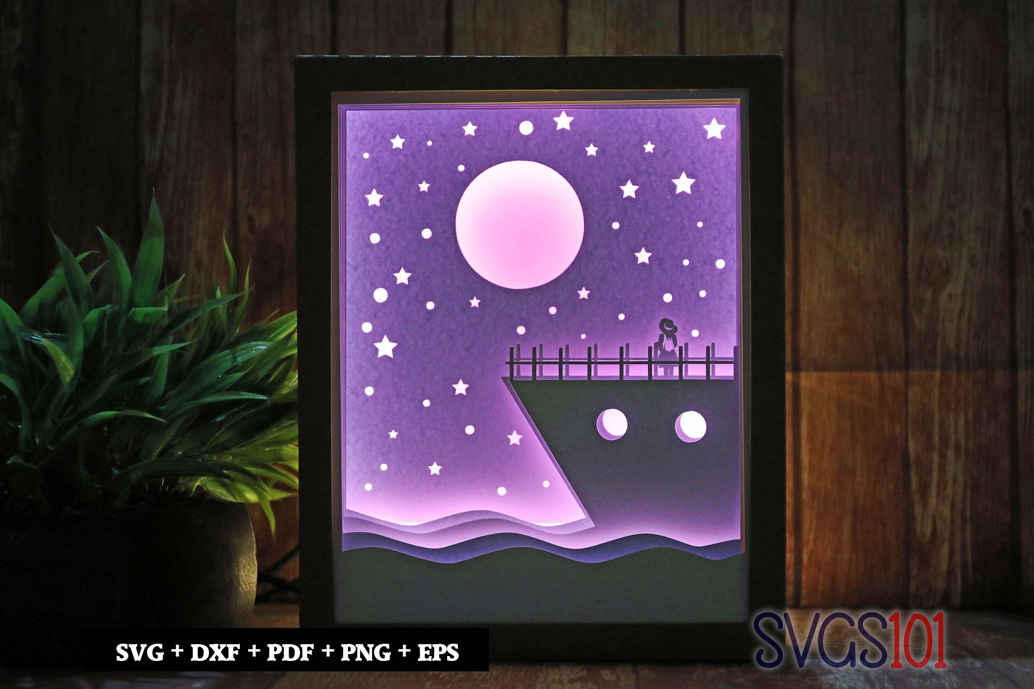 Women on Ship on Starry Night DIY Shadow Box Light Box 8x10