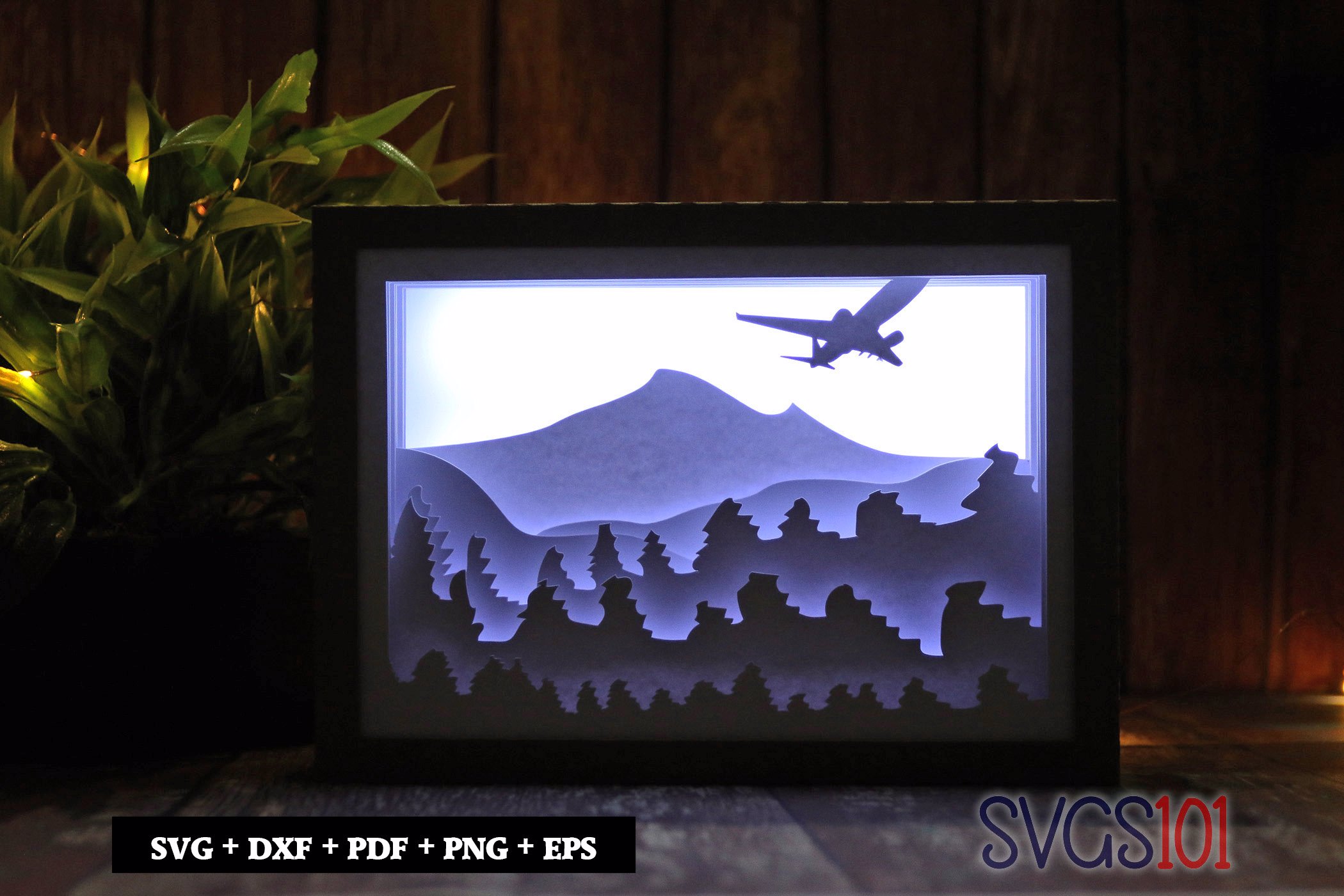 Airplane in Flight Shadow Box 5x7 Rectangle