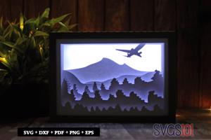 Airplane in Flight Shadow Box 5x7 Rectangle