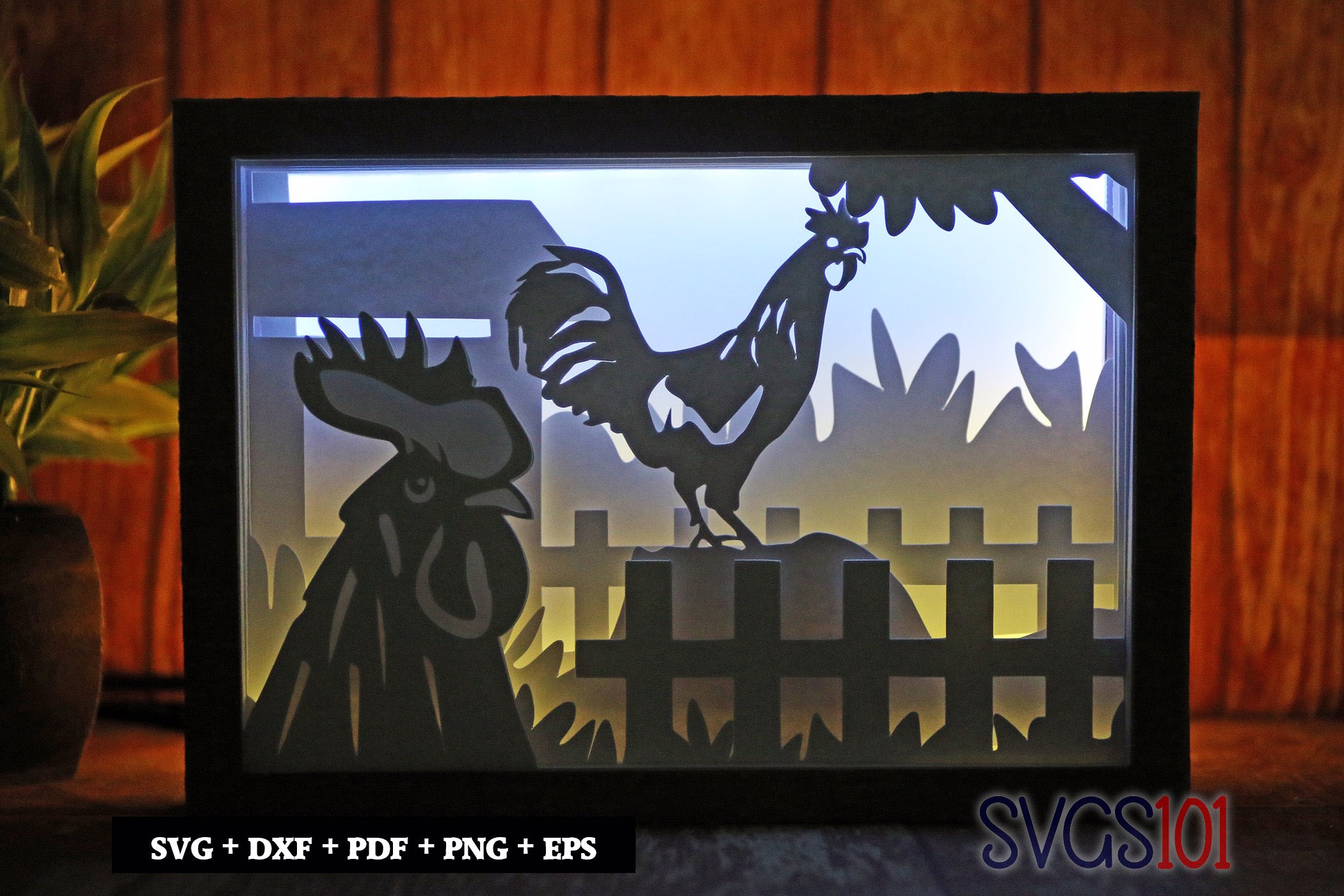 Rooster Morning Call Shadow Box SVG 5x7