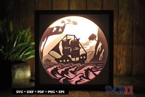 Sail ship in ocean Square Shadow Box SVG 8x8 10x10 12x12
