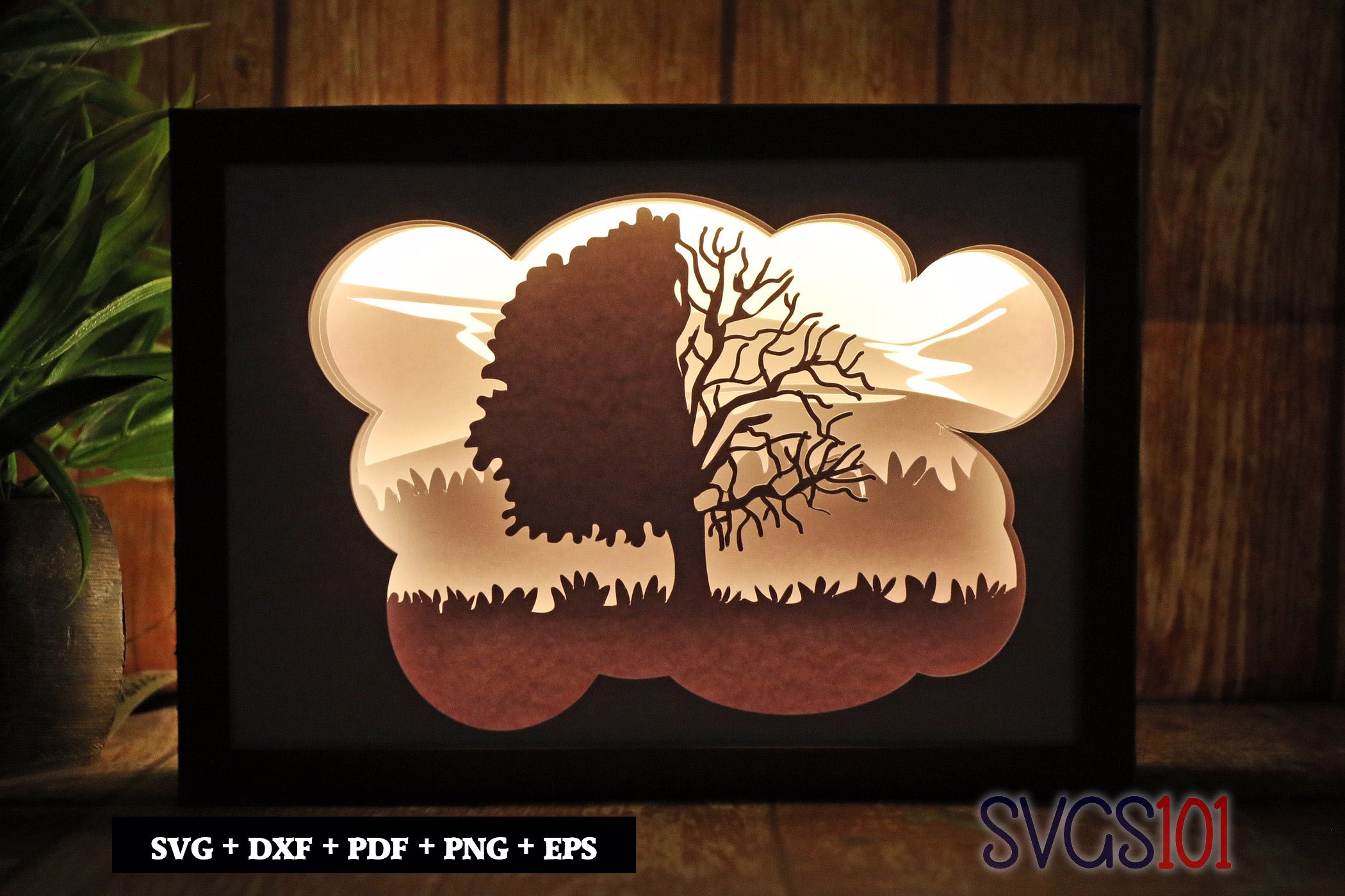 Tree with Fall Leaves Shadow Box SVG 5x7