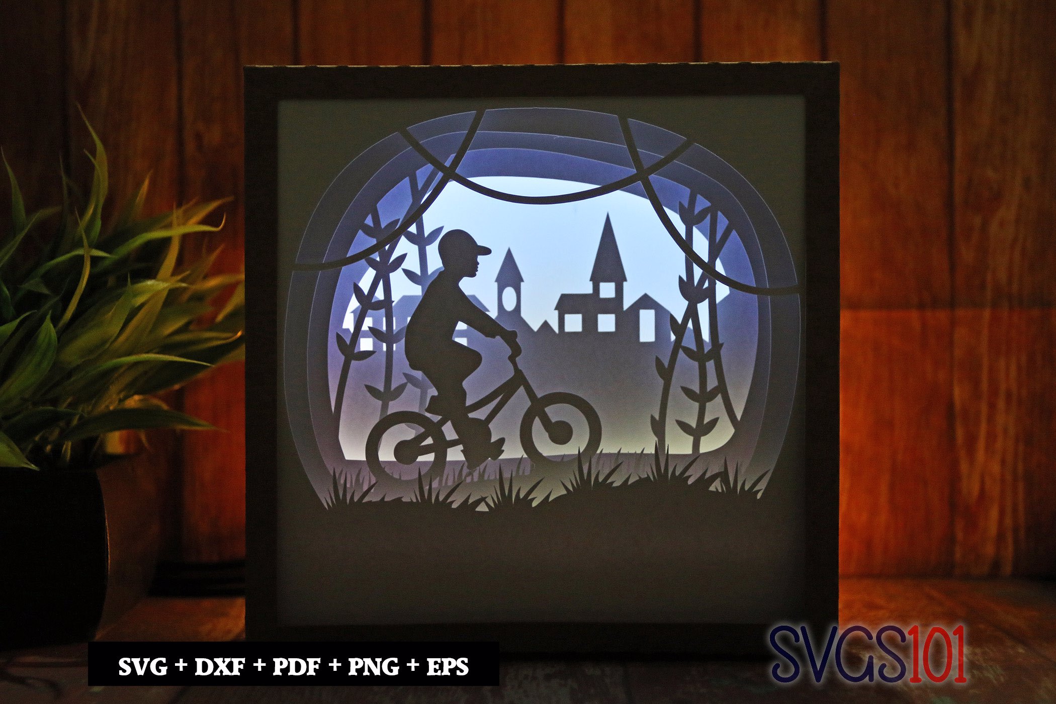 Young Boy Cycling LED Light Box Shadow Box Square 8x8, 12x12