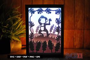 Chimpanzee Dancing in Jungle Paper 3D Shadow Box SVG 5x7