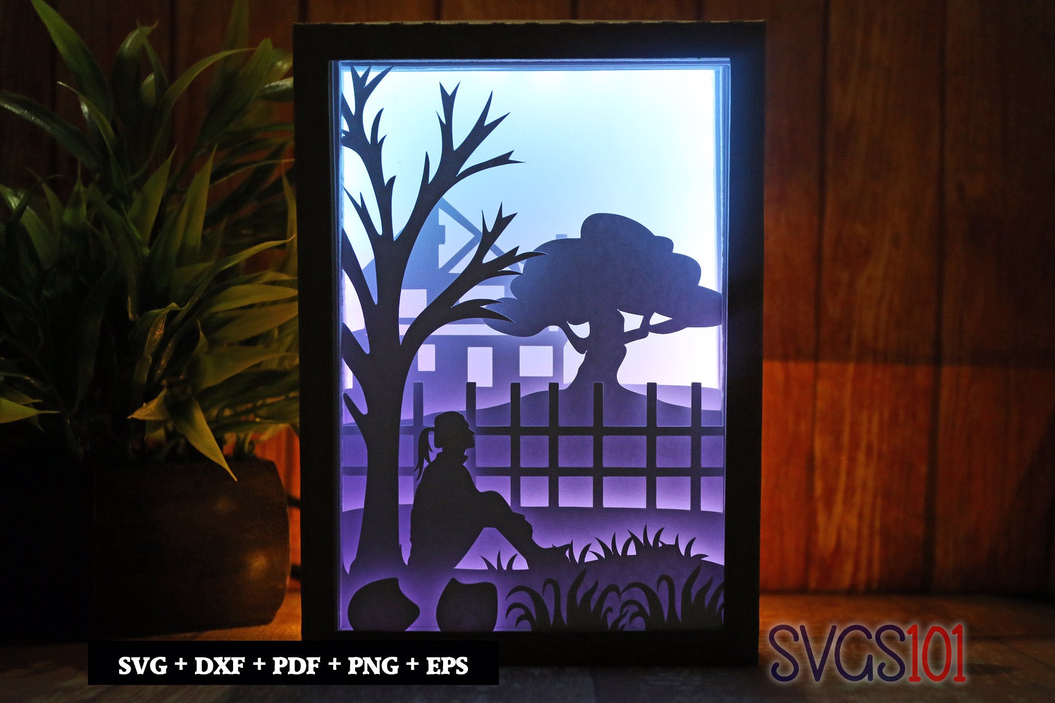 Young Girl under Tree Shadow Box SVG 5x7