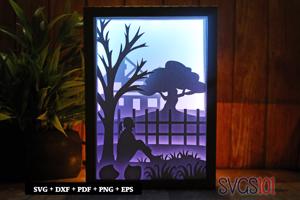 Young Girl under Tree Shadow Box SVG 5x7
