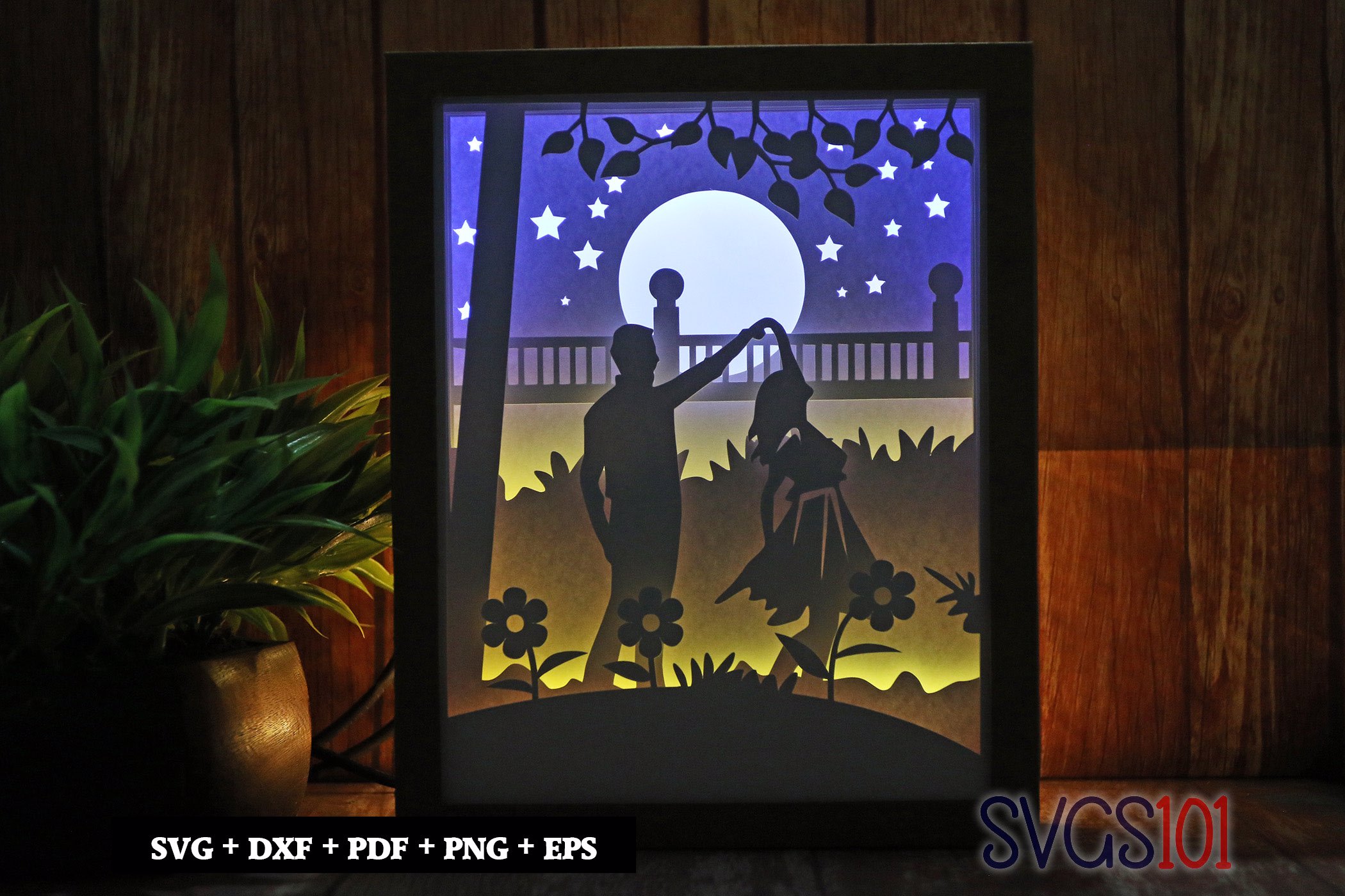 Dancing Couple Paper 3D Shadow Box SVG 8x10