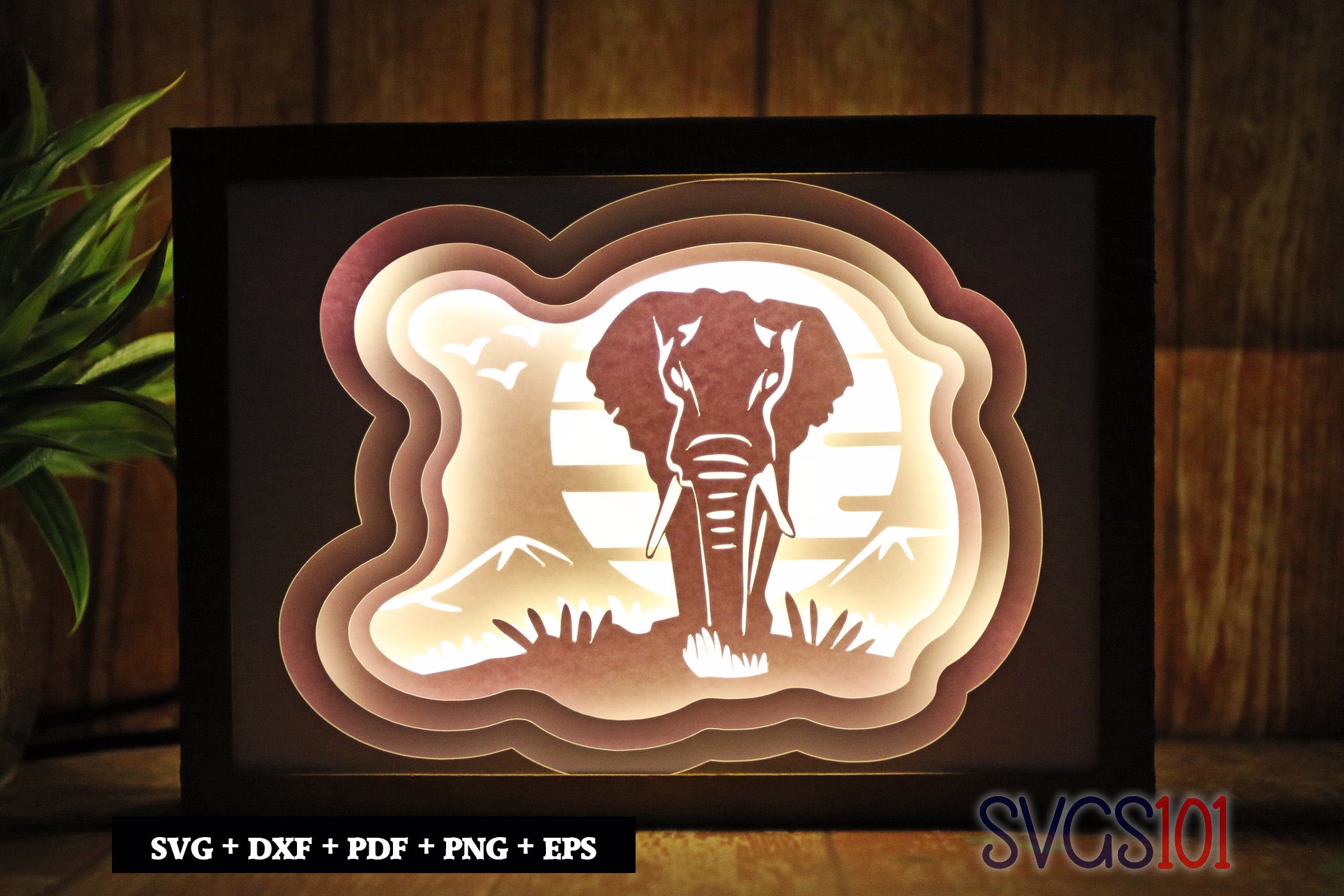 Elephant with Mountains Light Box SVG 5x7 Landscape