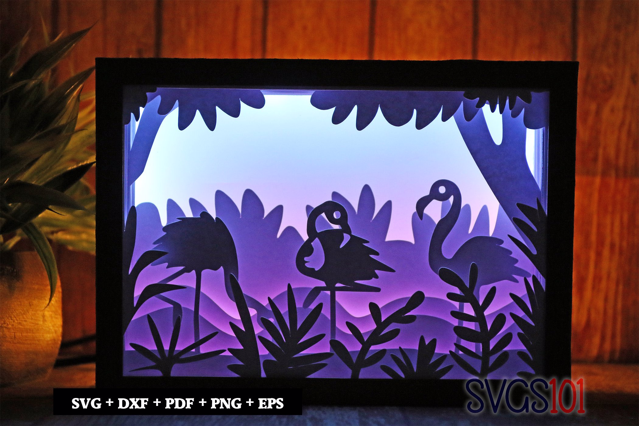Flamingoes in Lake DIY Shadow Box Light Box 5x7