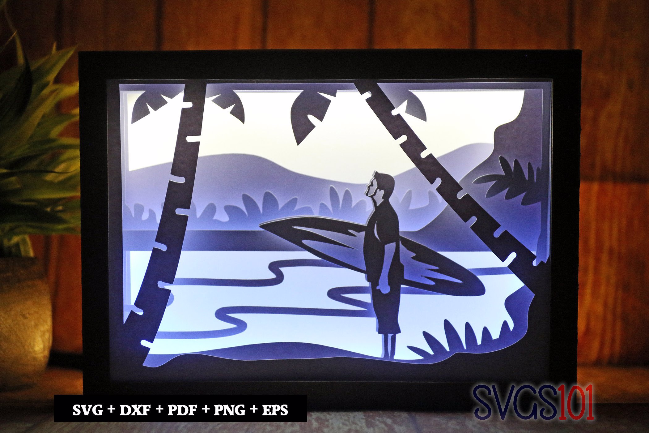 Beach Surfer Guy DIY Shadow Box Light Box 5x7