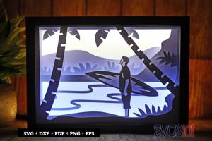 Beach Surfer Guy DIY Shadow Box Light Box 5x7